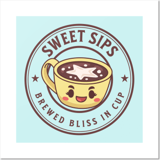 Sweet Sips - Adorable Kawaii Coffee Cup - Coffee Addicts Posters and Art